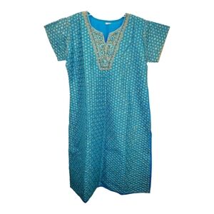 Teal‎ & Gold Embroidered and Sequined Kurti Size 38